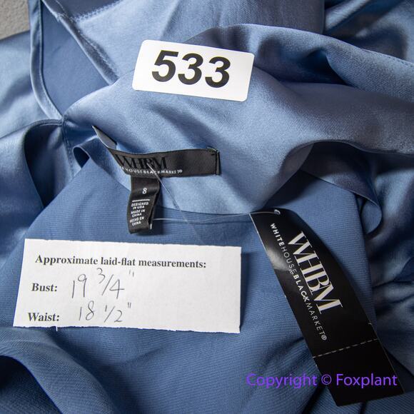 New! White House Black Market Sleeveless Satin Slip Dress‎ in blue, size 8 - Picture 5 of 14